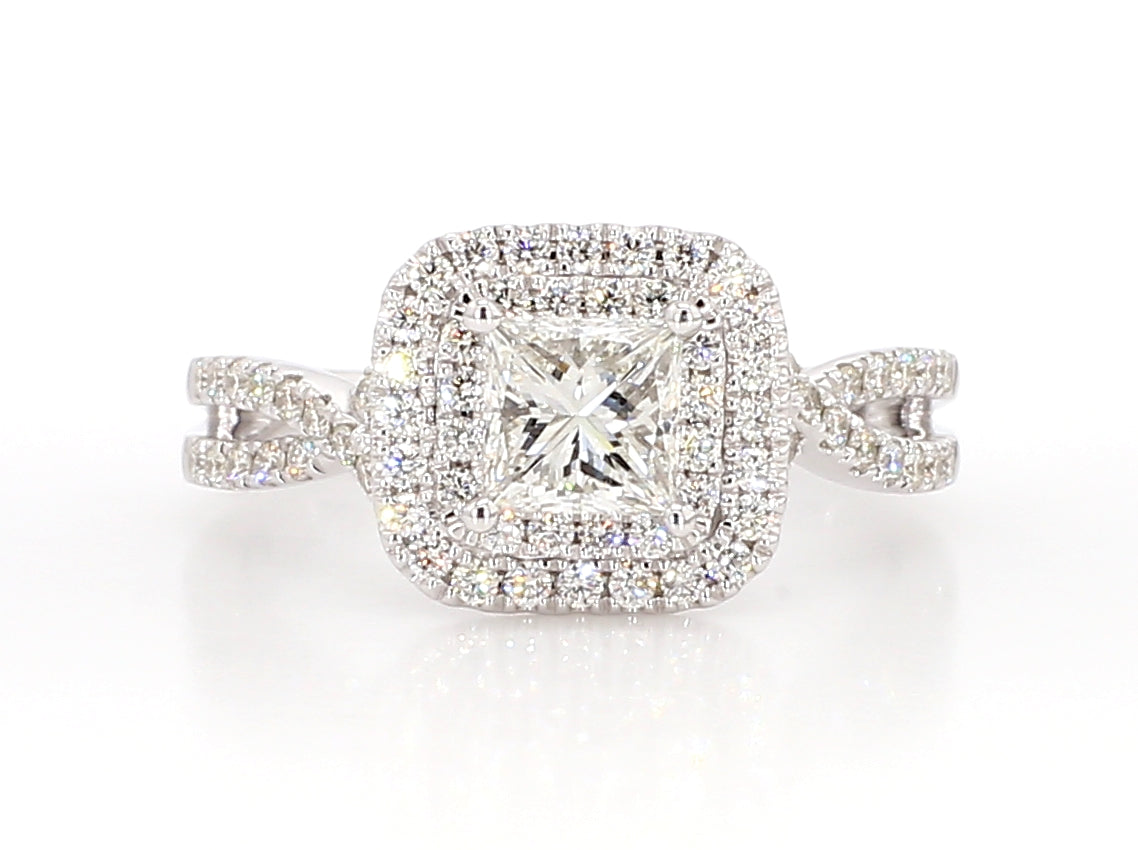 white princess cut double halo ring 1.2 carat