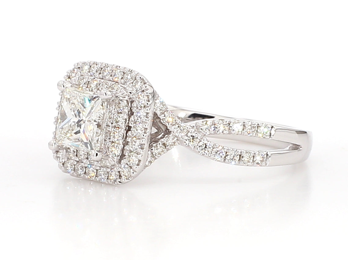 white princess cut double halo ring 1.2 carat