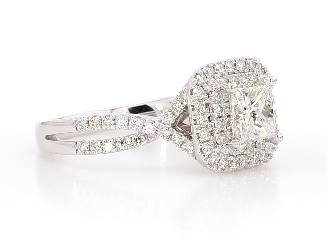 white princess cut double halo ring 1.2 carat