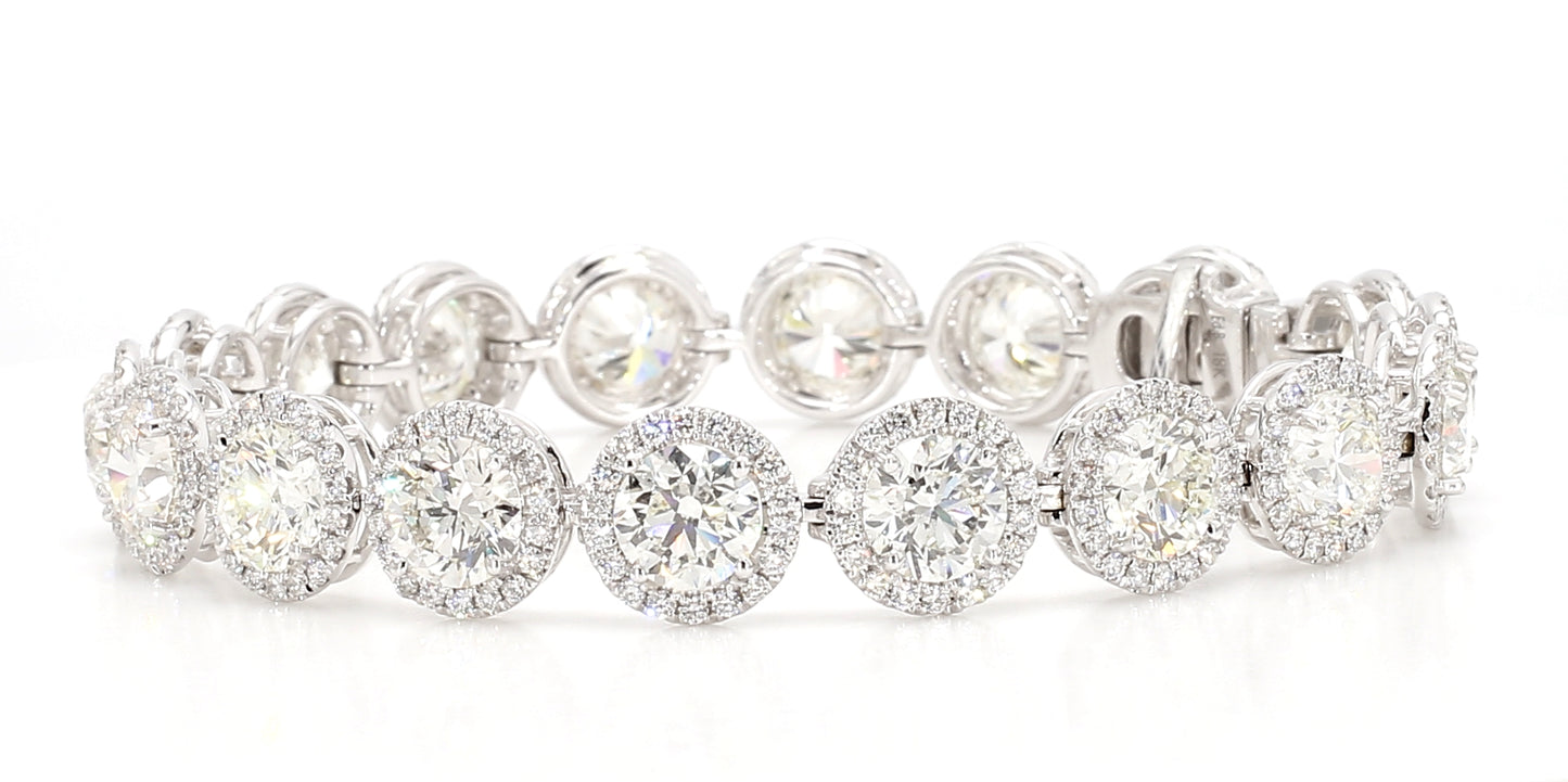 white round diamond halo bracelet 20.5 carat