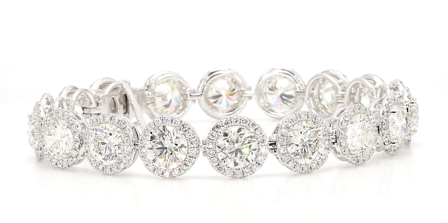 white round diamond halo bracelet 20.5 carat