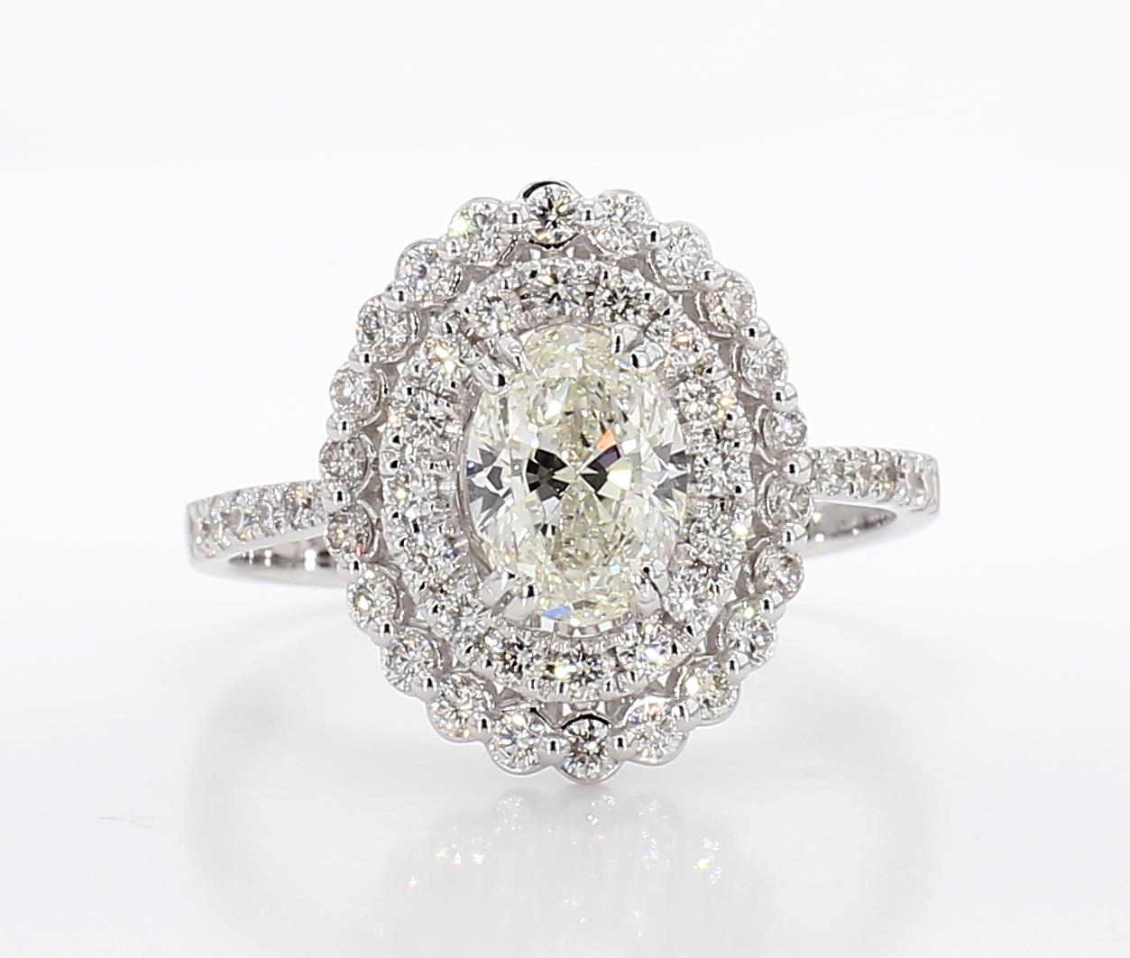 white gold oval cut double halo ring 1.51 carat