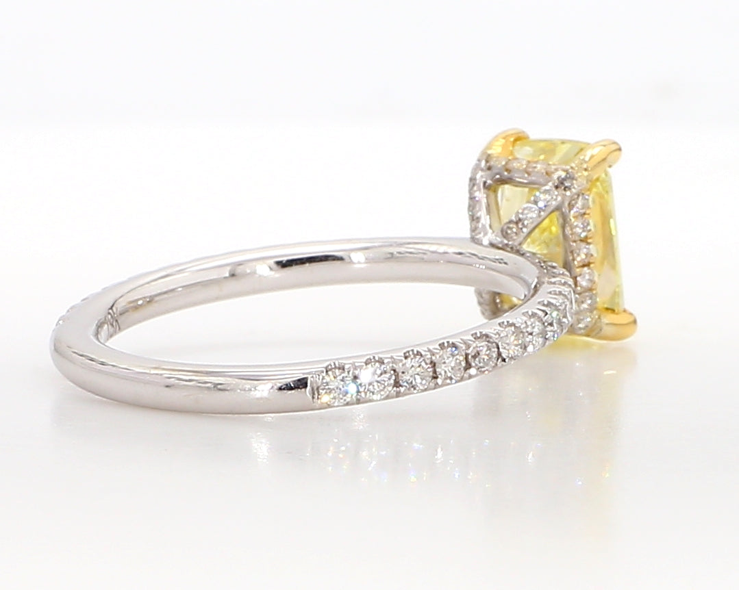 fancy intense yellow cushion diamond ring 1.99 carat