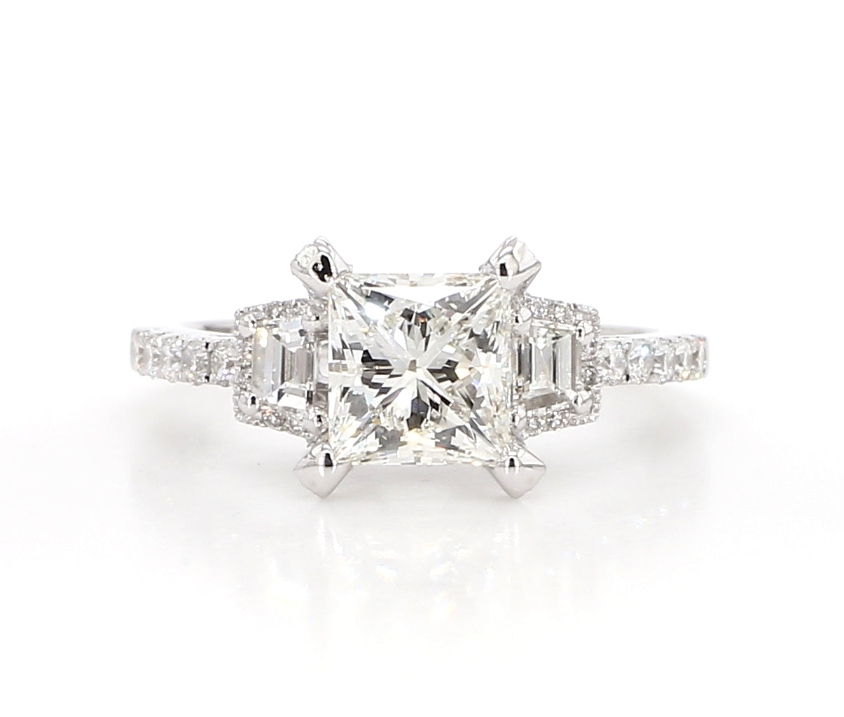 princess cut 3 stones diamond ring 2.12 carat