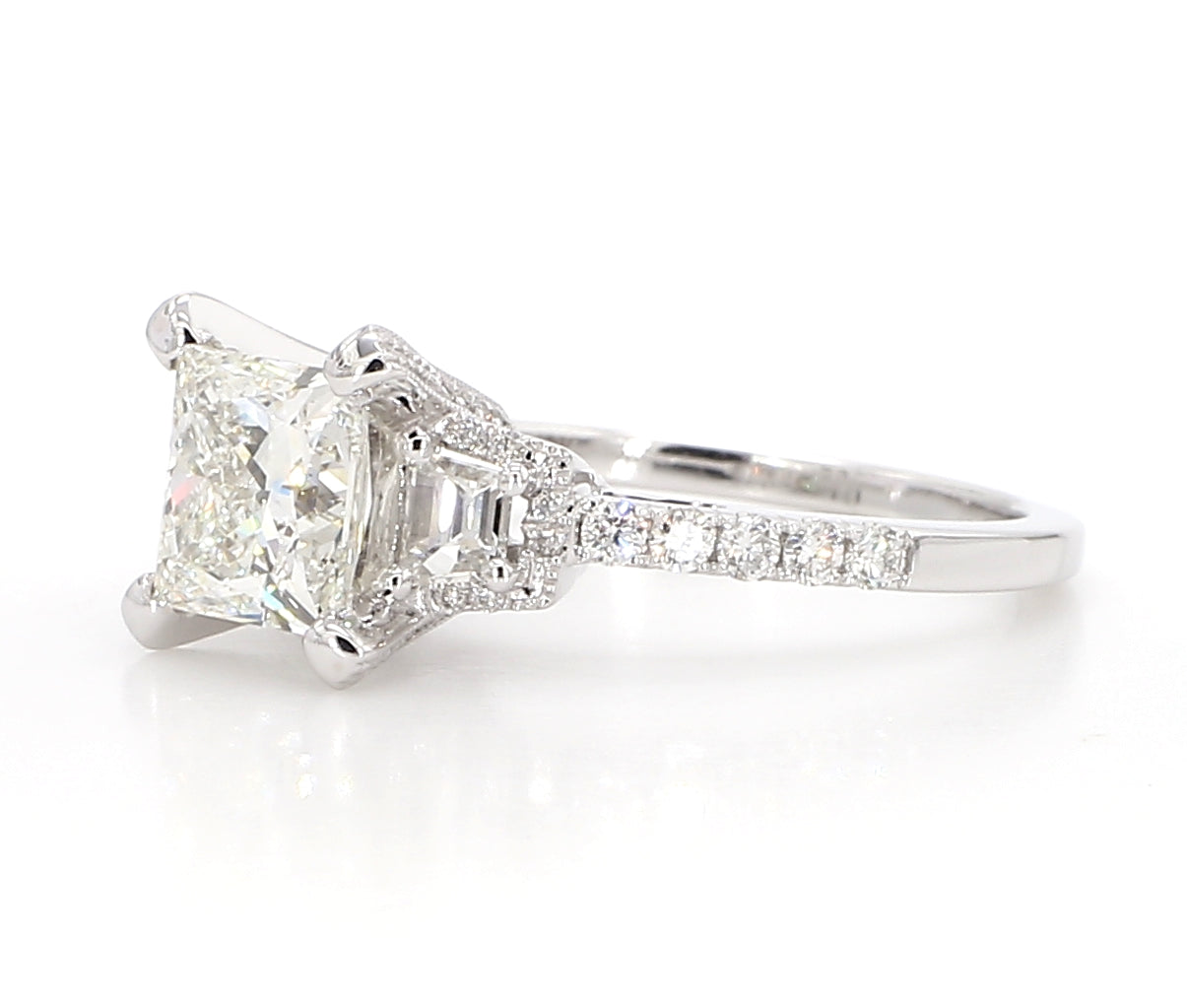 princess cut 3 stones diamond ring 2.12 carat
