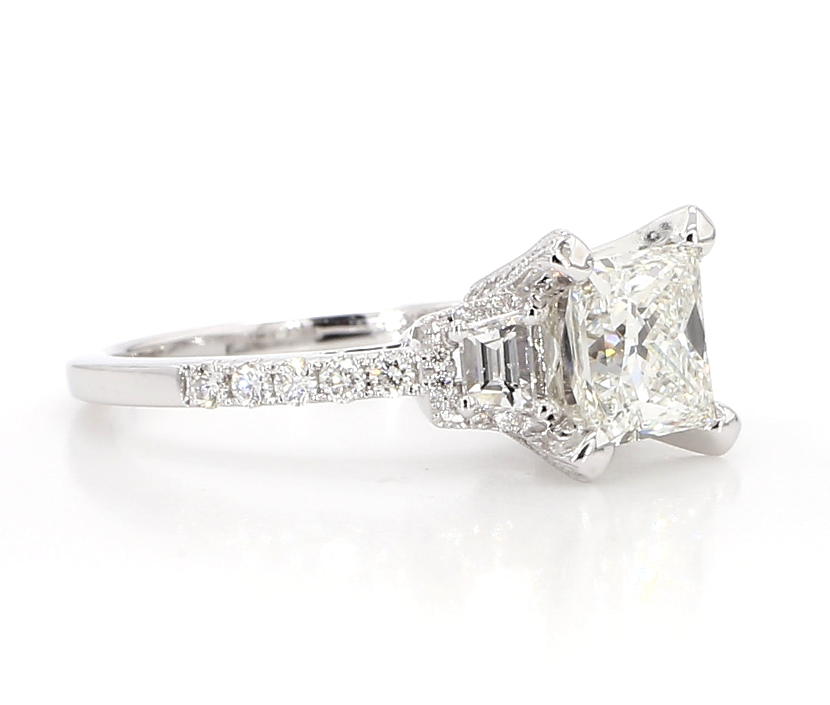 princess cut 3 stones diamond ring 2.12 carat