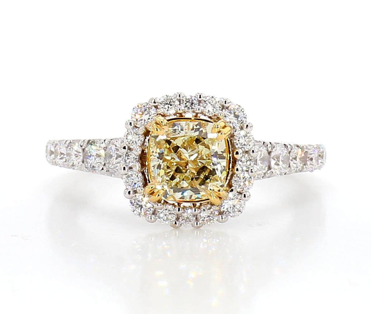 fancy yellow cushion diamond square halo ring 2.05 carat