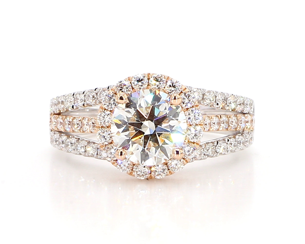 white round diamond halo ring & triple band with 2.56 carat