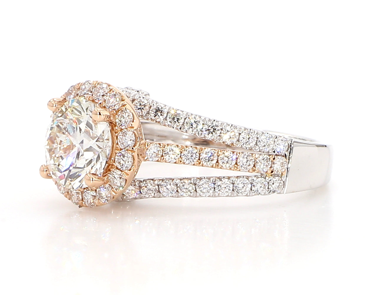 white round diamond halo ring & triple band with 2.56 carat