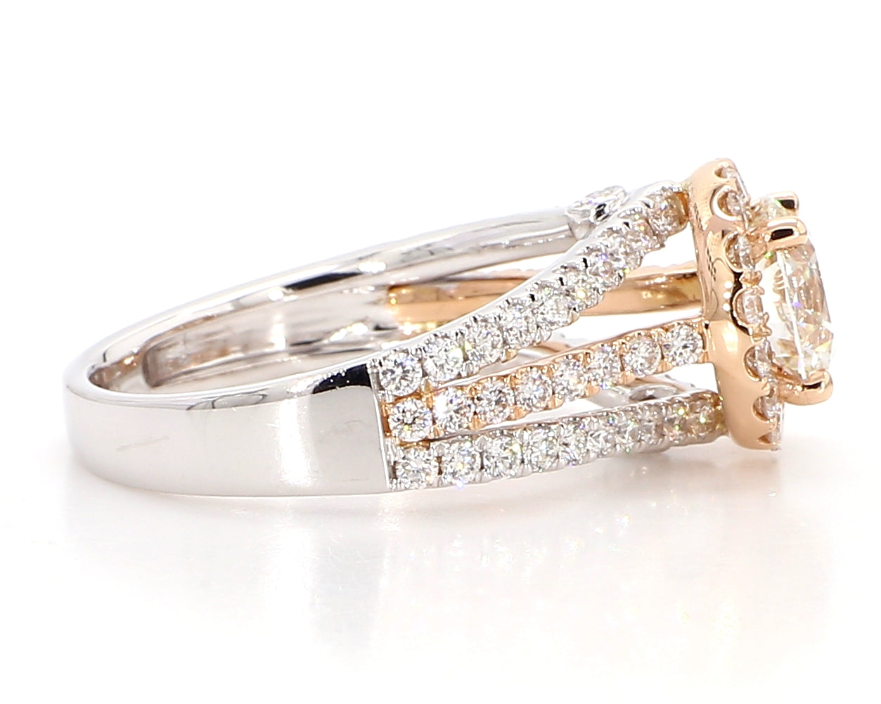 white round diamond halo ring & triple band with 2.56 carat