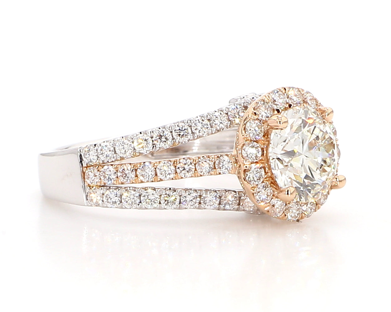 white round diamond halo ring & triple band with 2.56 carat