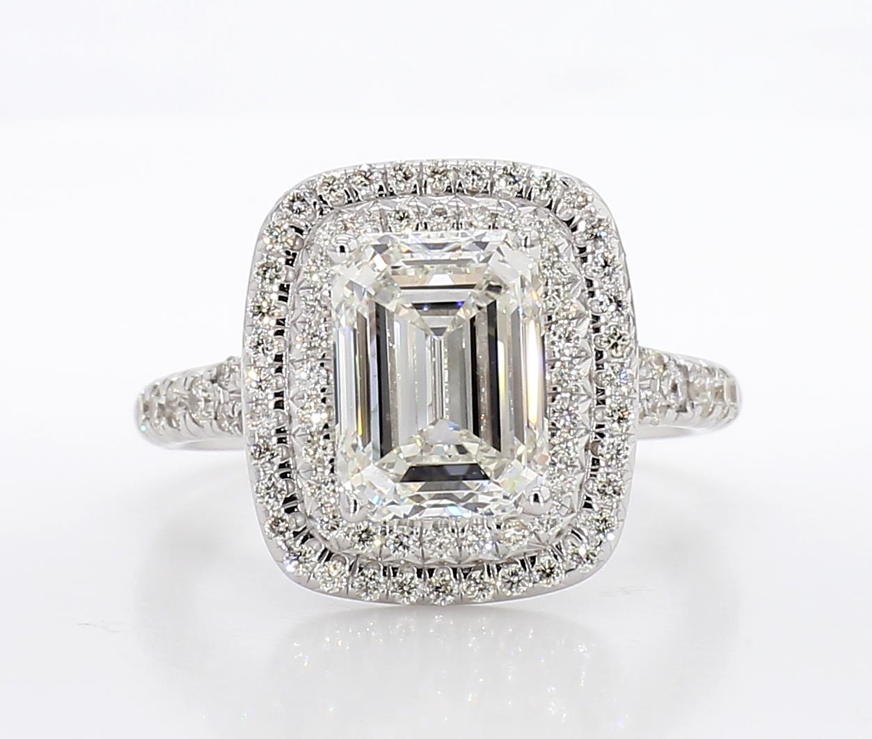 exceptional emerald cut diamond double halo ring 3.80 carat