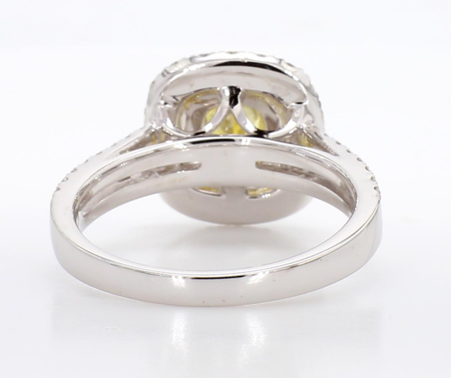 fancy intense yellow cushion double halo diamond ring 1.78carat