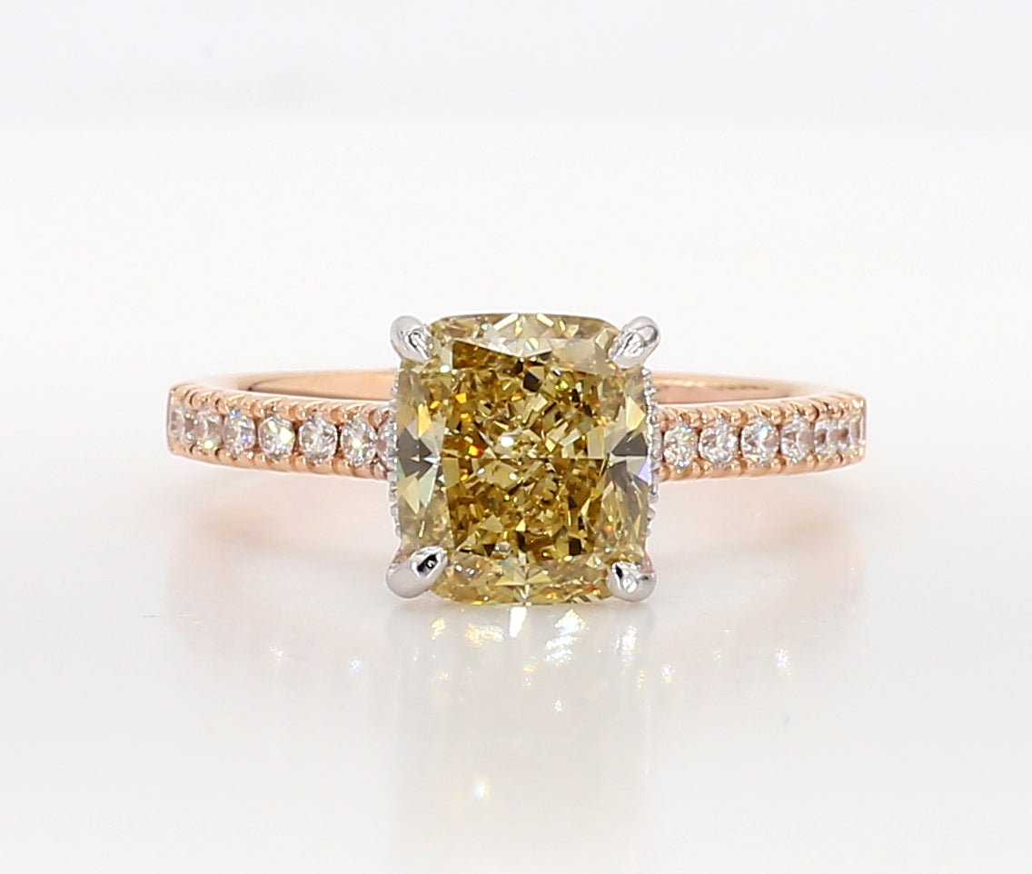 fancy brownish yellow cushion diamond engagment ring 2.32 carat