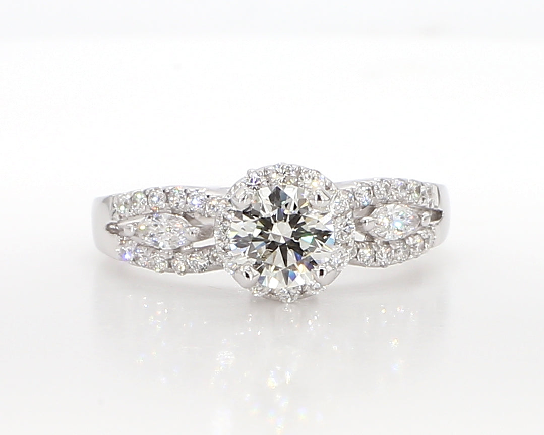 white diamond marquise and round engagment ring 1.01 carat