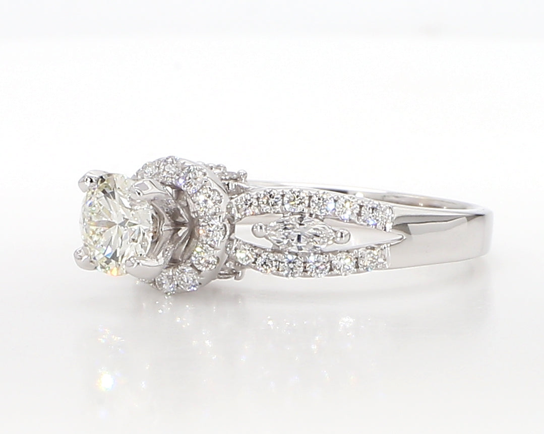 white diamond marquise and round engagment ring 1.01 carat