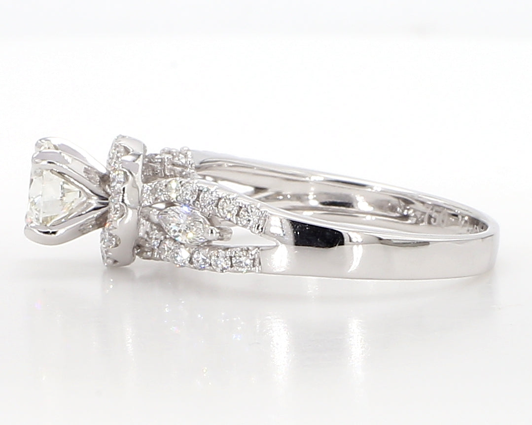 white diamond marquise and round engagment ring 1.01 carat