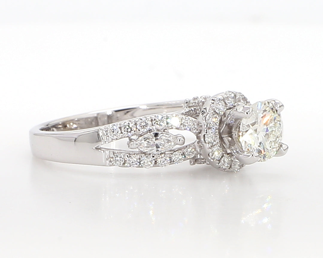 white diamond marquise and round engagment ring 1.01 carat