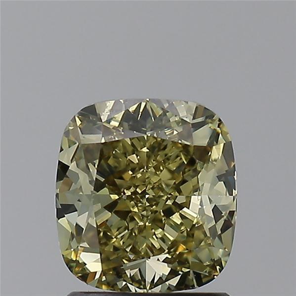 cushion fancy deep brownish greenish yellow diamond vs2 gia 1.52 carat