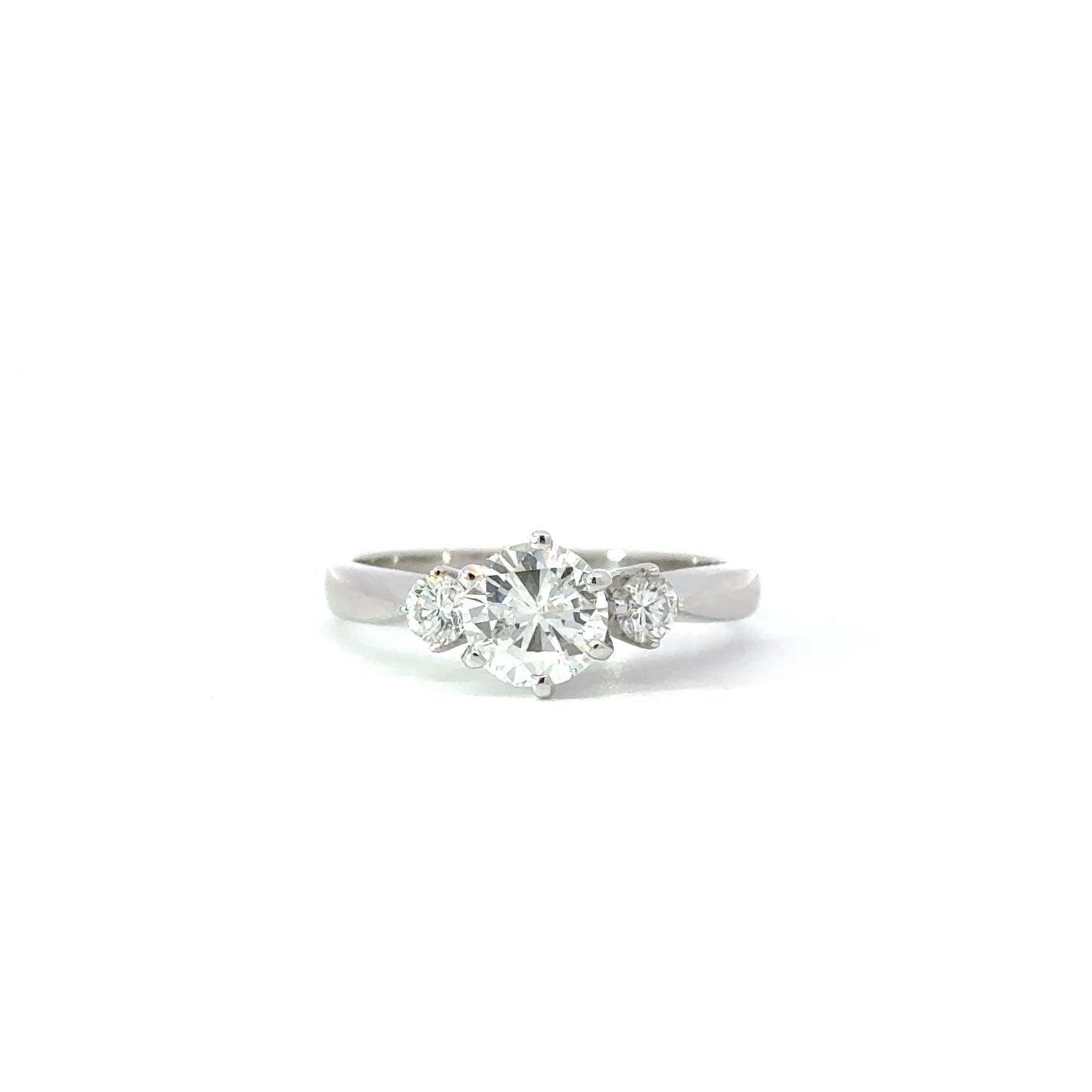 white round diamond three stone engagement ring 0.75 carat