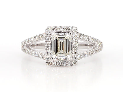 White Emerald cut Diamond Halo Ring  1.57 Carat