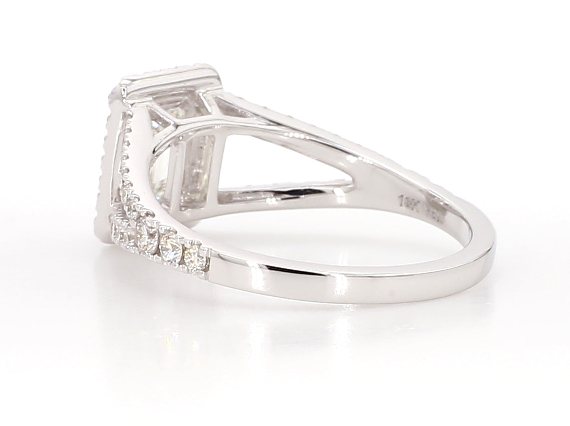 white emerald cut diamond halo ring  1.57 carat