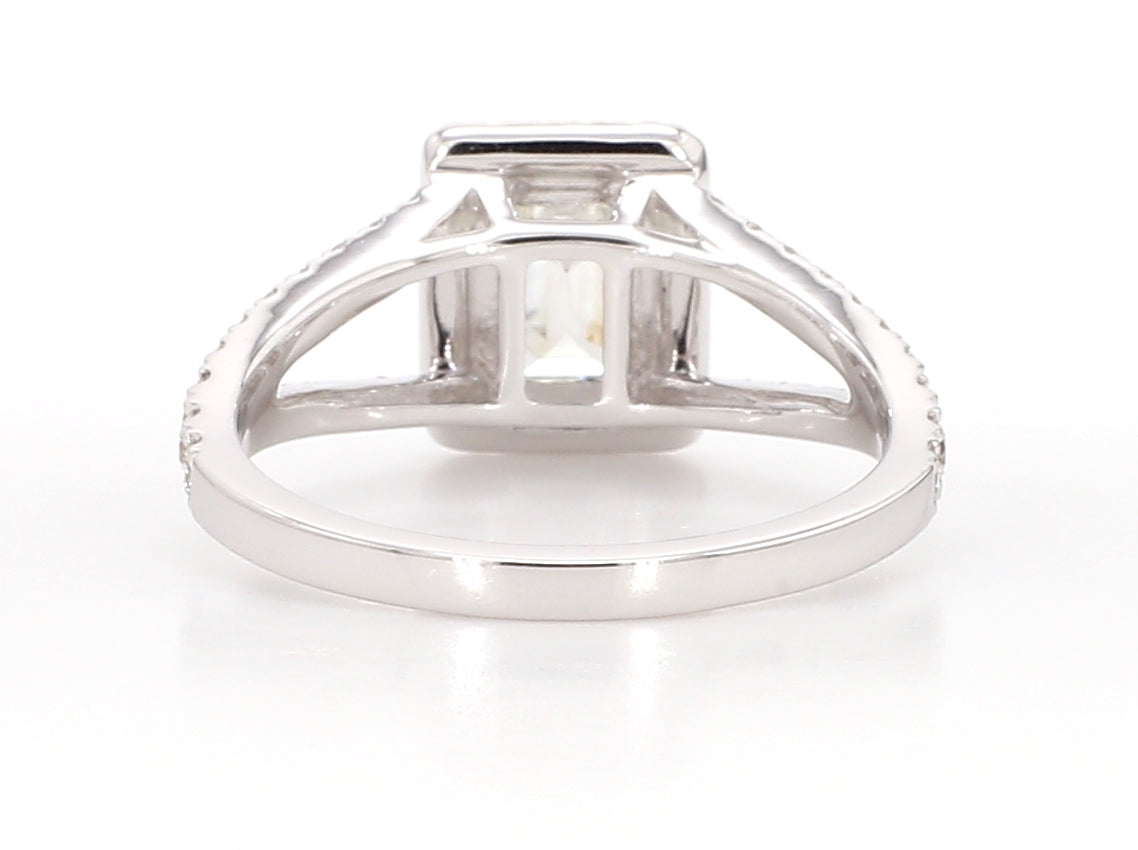 white emerald cut diamond halo ring  1.57 carat