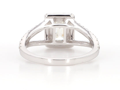 White Emerald cut Diamond Halo Ring  1.57 Carat