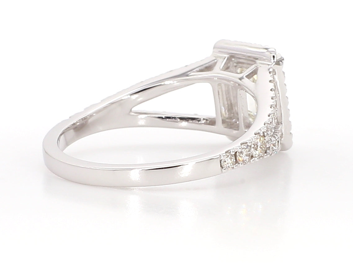 white emerald cut diamond halo ring  1.57 carat