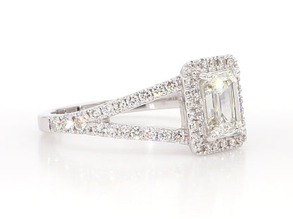 White Emerald cut Diamond Halo Ring  1.57 Carat