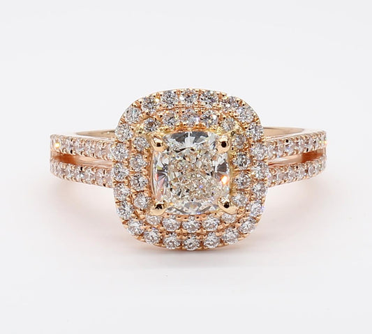 White Cushion cut double Halo Ring 1.81 Carat