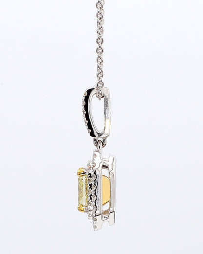 Fancy Yellow Cushion Diamond Double Halo pendant 1.32 Carat