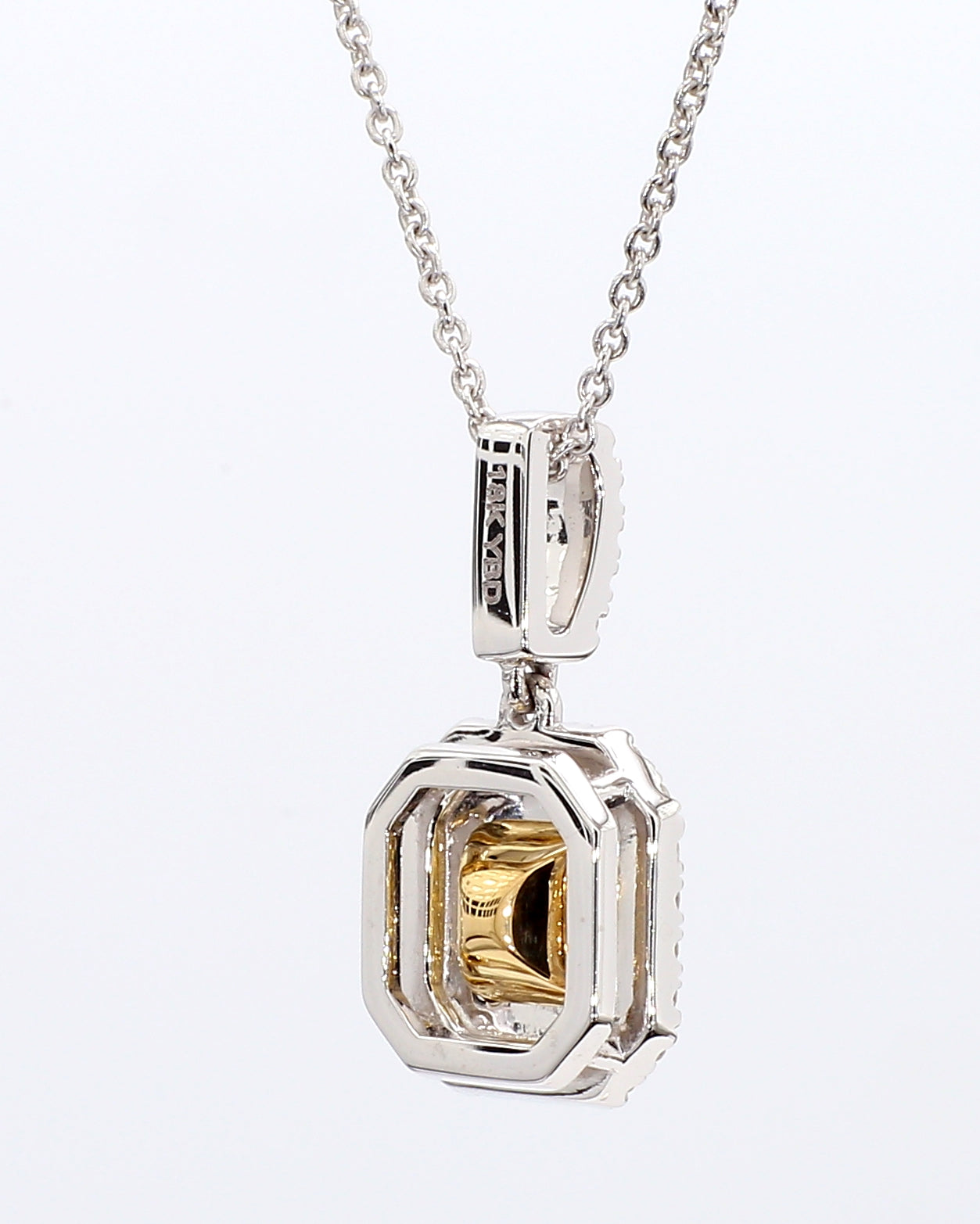 fancy yellow cushion diamond double halo pendant 1.32 carat