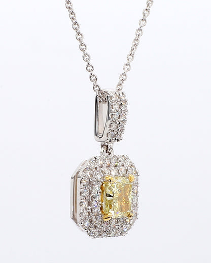 Fancy Yellow Cushion Diamond Double Halo pendant 1.32 Carat