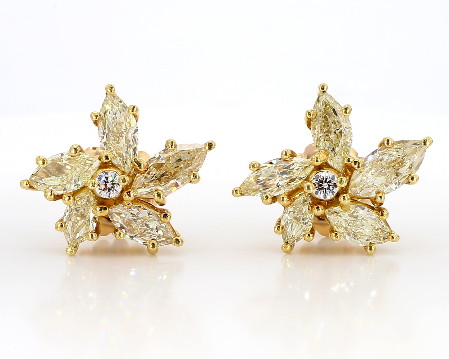 fancy light yellow marquise diamond earrings flowers  5.58 carat