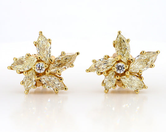 Fancy Light Yellow Marquise Diamond earrings Flowers  5.58 Carat