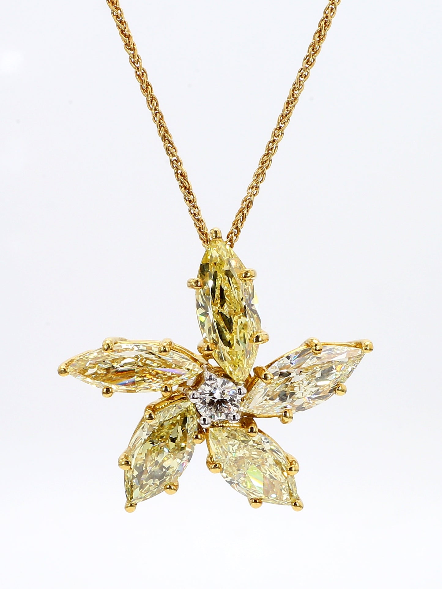 fancy light yellow marquise diamond pendant flowers  6.53 carat