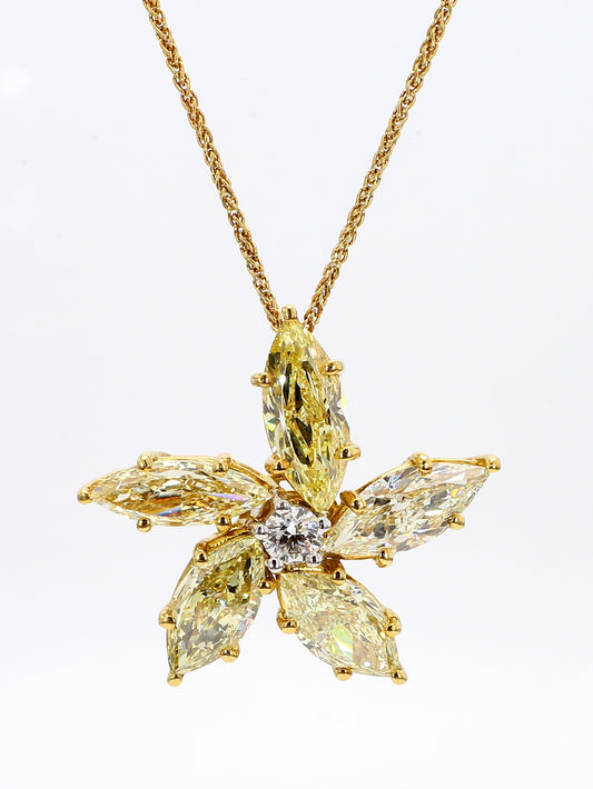 Fancy Light Yellow Marquise Diamond Pendant Flowers  6.53 Carat