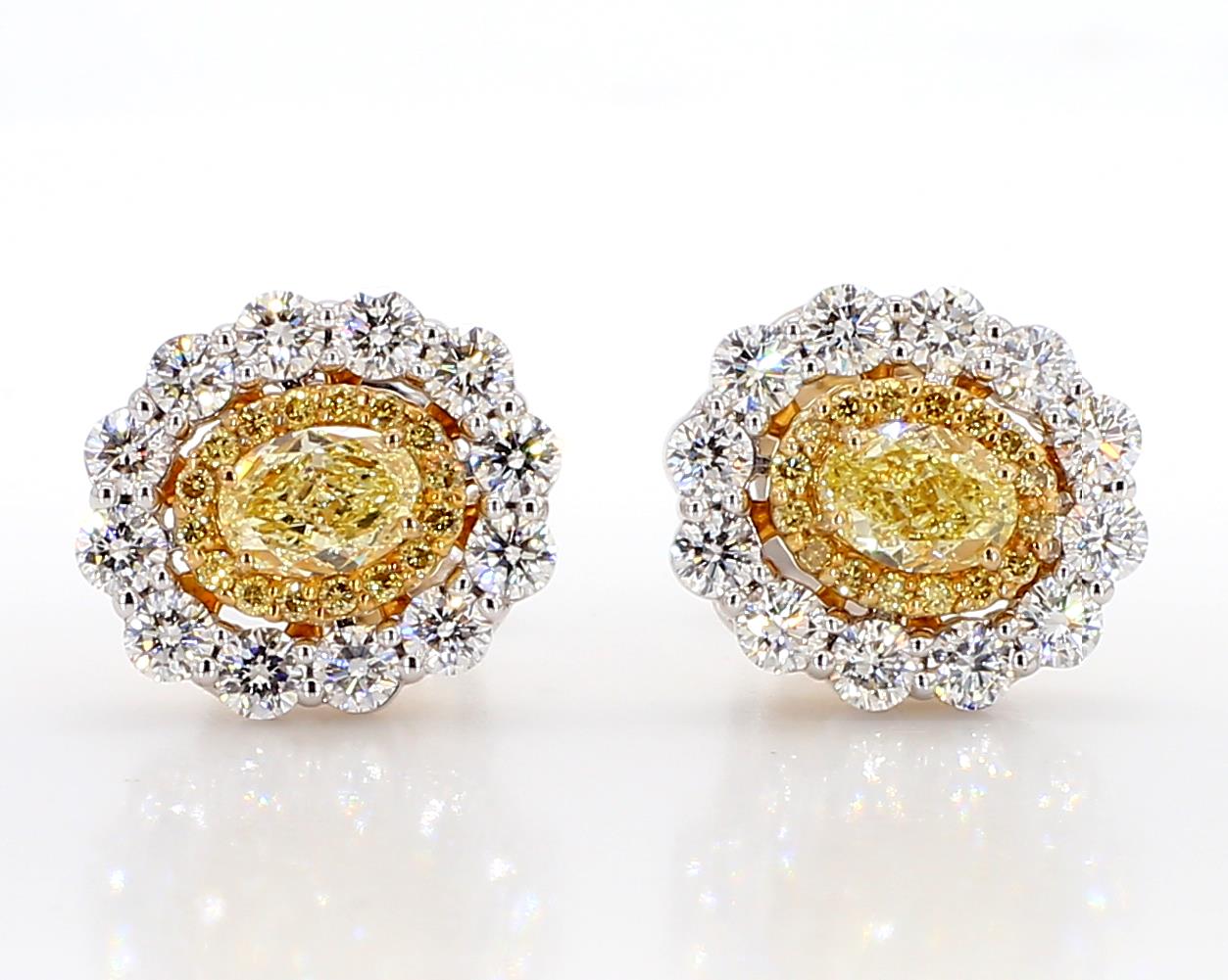 fancy yellow oval diamond double halo studs 1.66 carat