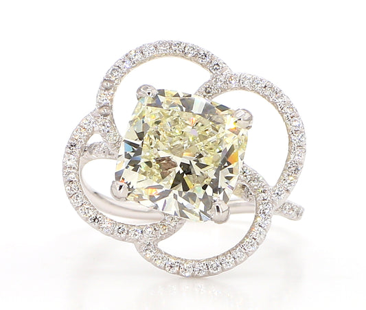 Fancy Light Yellow Cushion Flower Diamond Ring  5.50 Carat