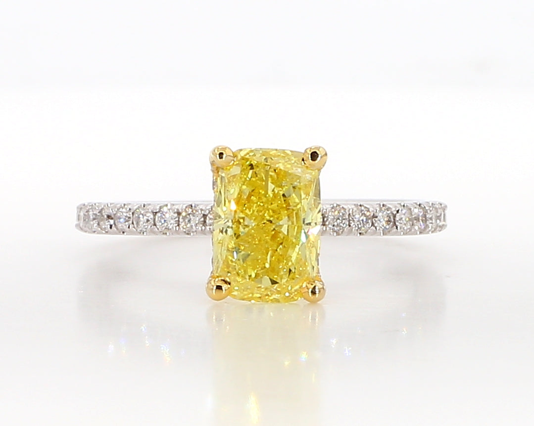 fancy intense yellow cushion diamond ring  1.99 carat