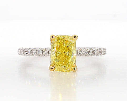 Fancy intense Yellow Cushion Diamond Ring  1.99 Carat