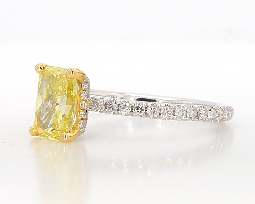 fancy intense yellow cushion diamond ring  1.99 carat