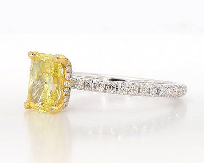 Fancy intense Yellow Cushion Diamond Ring  1.99 Carat