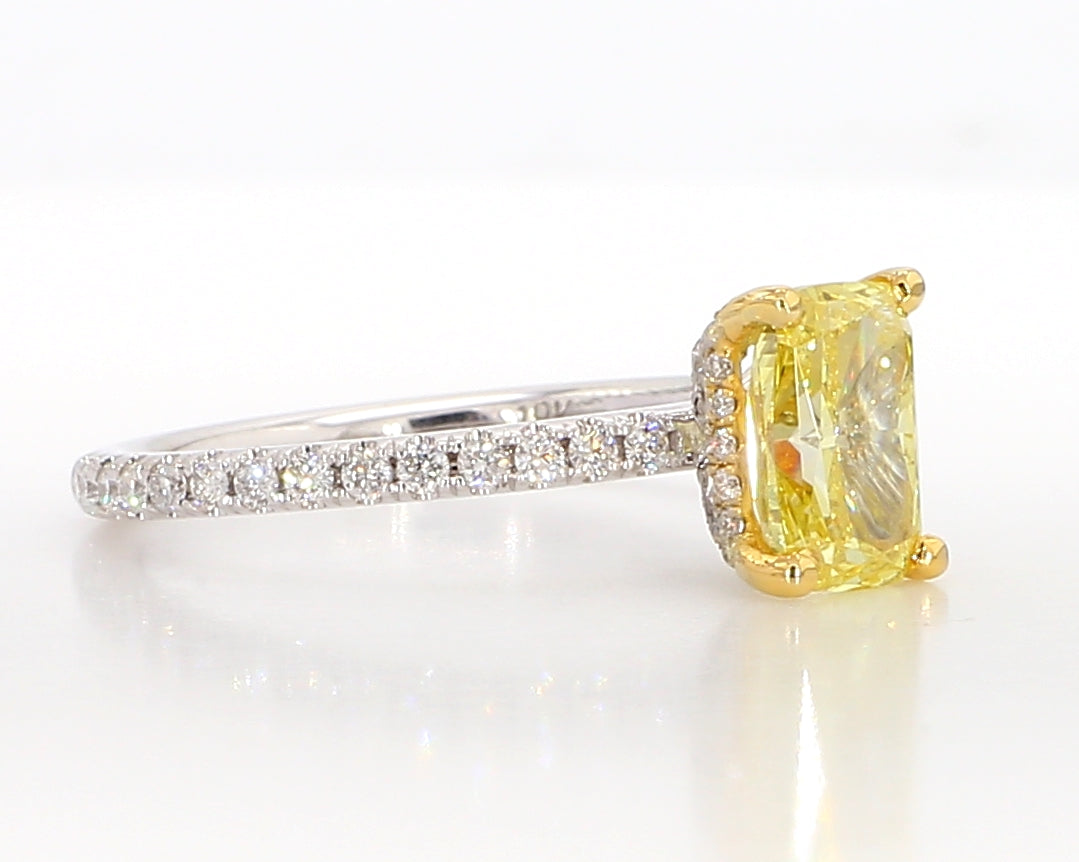 fancy intense yellow cushion diamond ring  1.99 carat