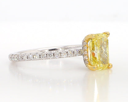 Fancy intense Yellow Cushion Diamond Ring  1.99 Carat