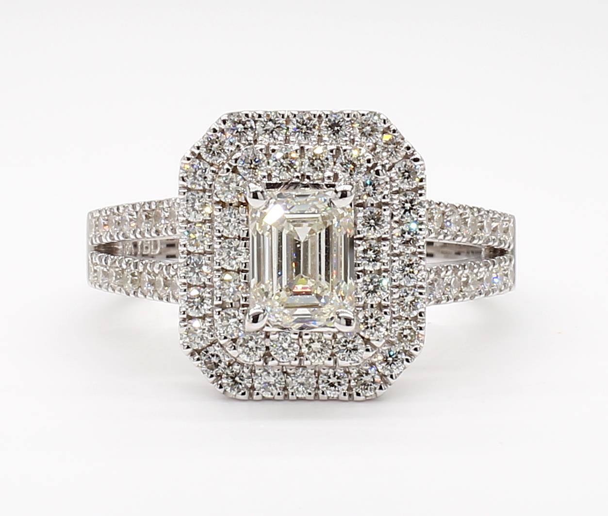 emerald cut diamond double halo split shank ring  1.74 carat