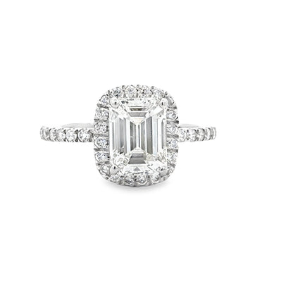 Elegant Emerald Cut Diamond Ring with Halo, 2.01 Carat