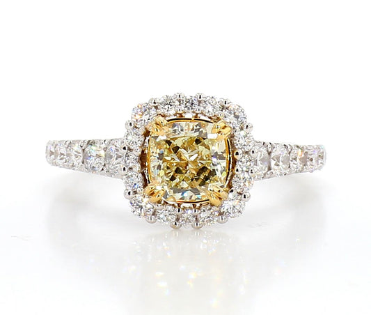 Fancy Yellow Cushion Diamond Square Halo Ring 2.05 Carat