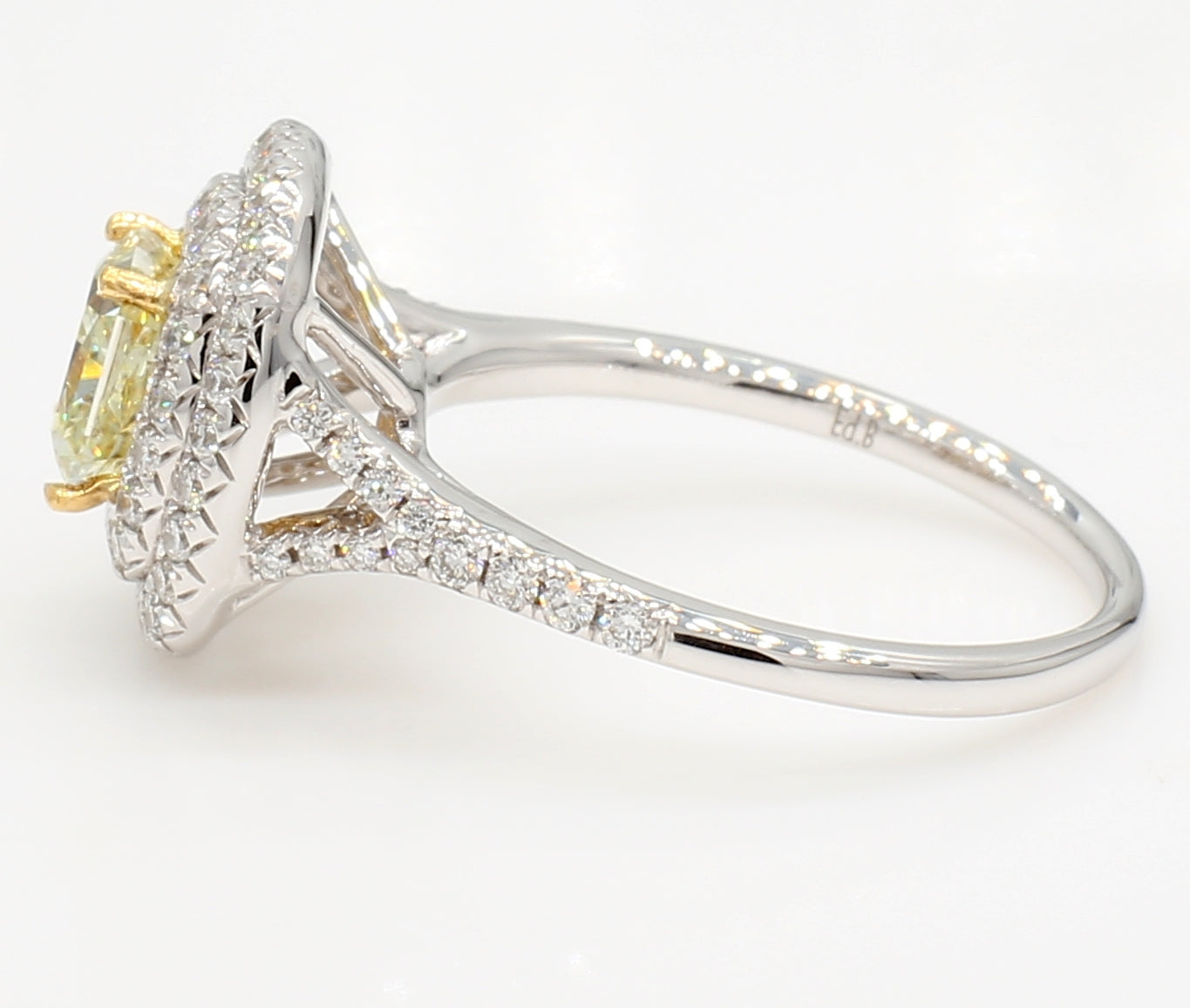 fancy light yellow cushion double square halo diamond ring  1.57 carat